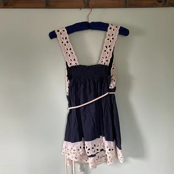 Anthropologie Odille tank top, navy blue w white eyelet lace, size small (2) - Picture 3 of 7